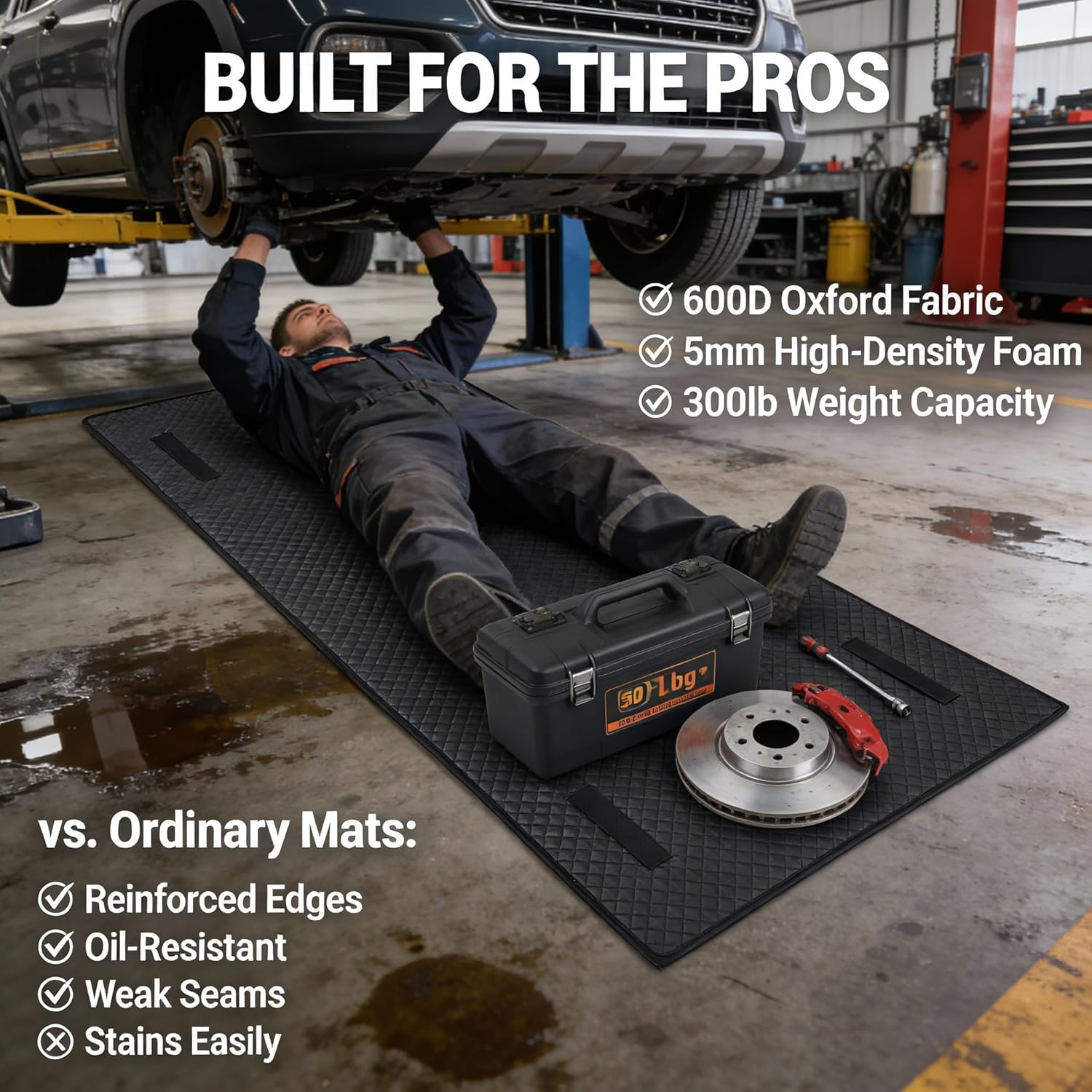 Rolling Creeper Mat, 60"x28" Under Car Repair Pad with Storage Bag, Foldable Low-Profile Mechanics Mat for SUVs, Trucks & Low Clearance Cars, Waterproof & Easy Clean Garage Floor Magical Rolling Mat