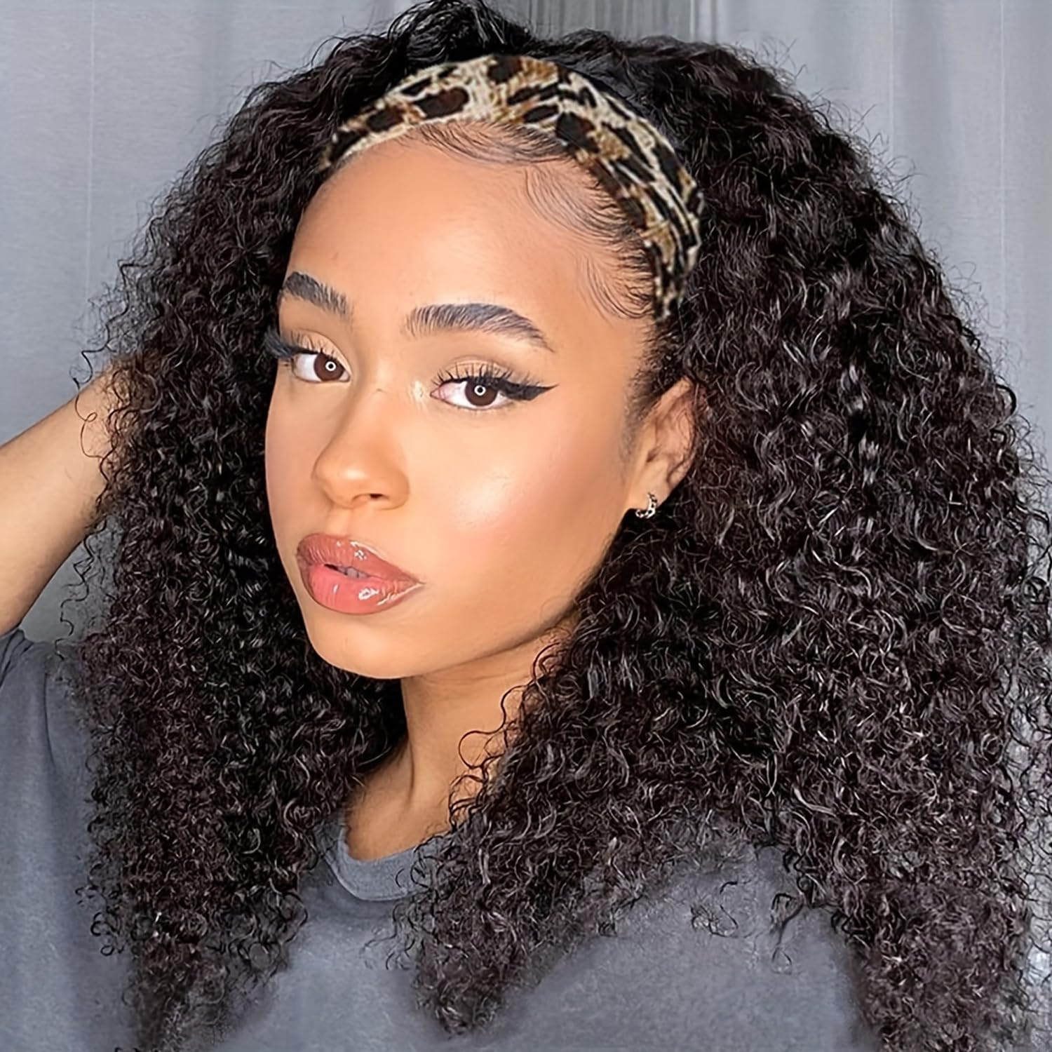 Coshgirl Kinky Curly Headband Wig Human Hair Curly Headband Wig Human Hair Machine Made Glueless None Lace Front Wig Brazilian Virgin Human Hair for