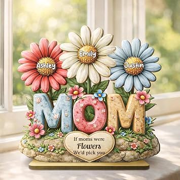 Noni Personalized Moms Garden 2-Layered Wooden Plaque, Custom If Mommys Were Flowers Wed Pick You, Custom Kids Name Flower Wooden Plaque, Gifts for Mothers Day, Birthday, Christmas
