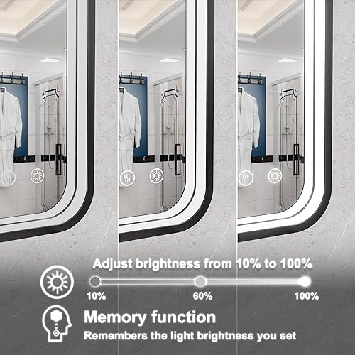 Miniatura 2 de Espejo de baño LED de 28 x 36 pulgadas con luces, marco negro montado en la pared, espejos iluminados para tocador de baño, antiniebla, función de