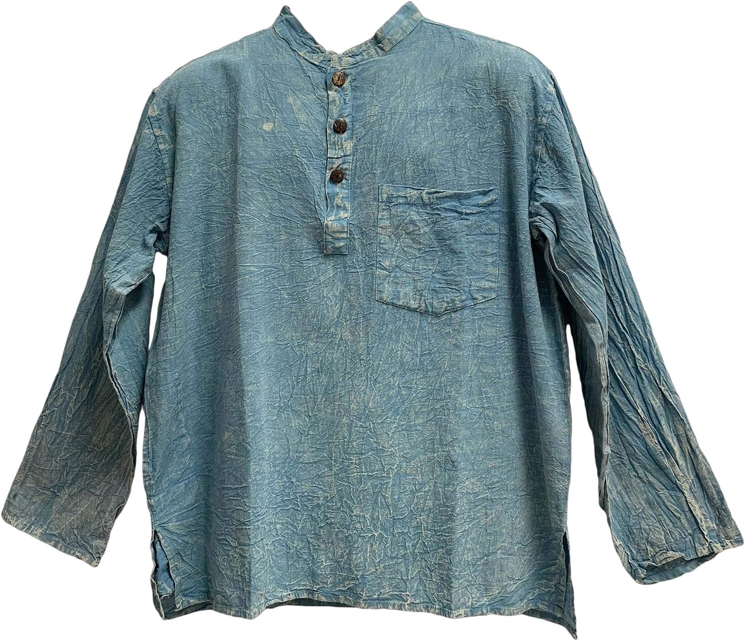 Mens Bohemian Indian Cotton Yoga Clothing Tie-Dye Tree of Life Kurta Tunic  (Blue) (Large) at Amazon Men's Clothing store
