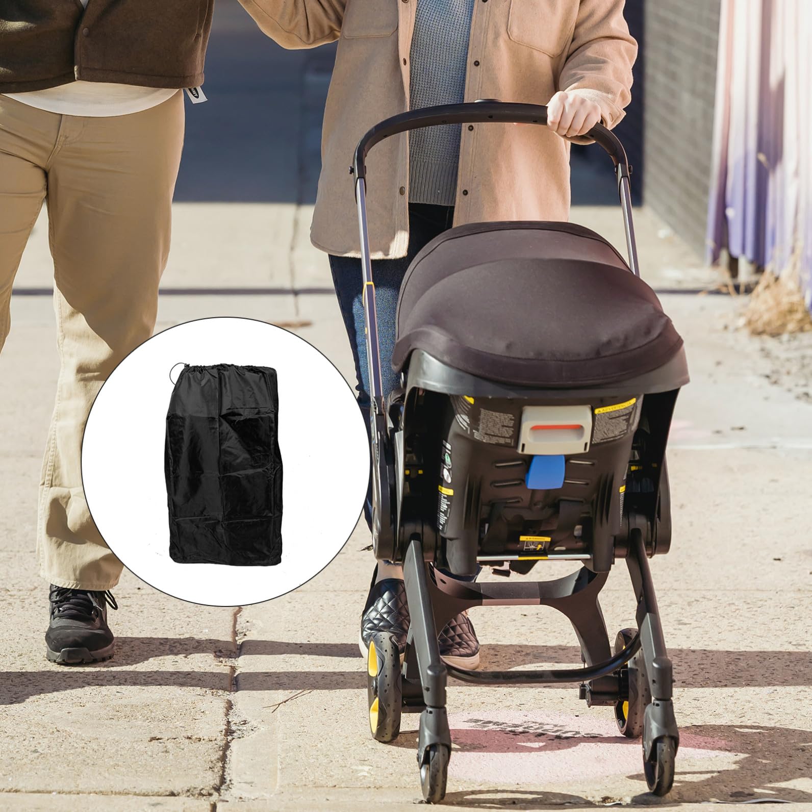 Borsa per Passeggino da Viaggio in Nylon Nero, per Aereo | Due Spallacci Cuciture Rinforzate Chiusura Coulisse Bloccabile per Uso in Viaggio