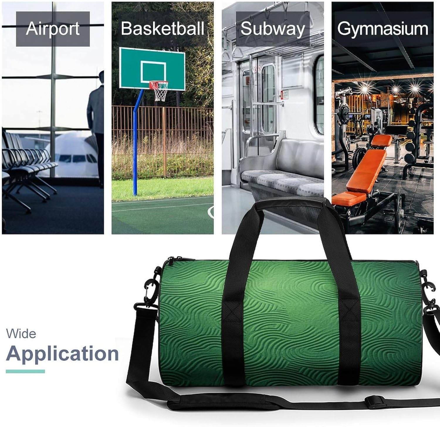 Aesthetic Sports Bag for Women Green Curve Texture Printed Duffle Travel Bag for Men Women Mini Workout Bags Cylindrical Gym Bag