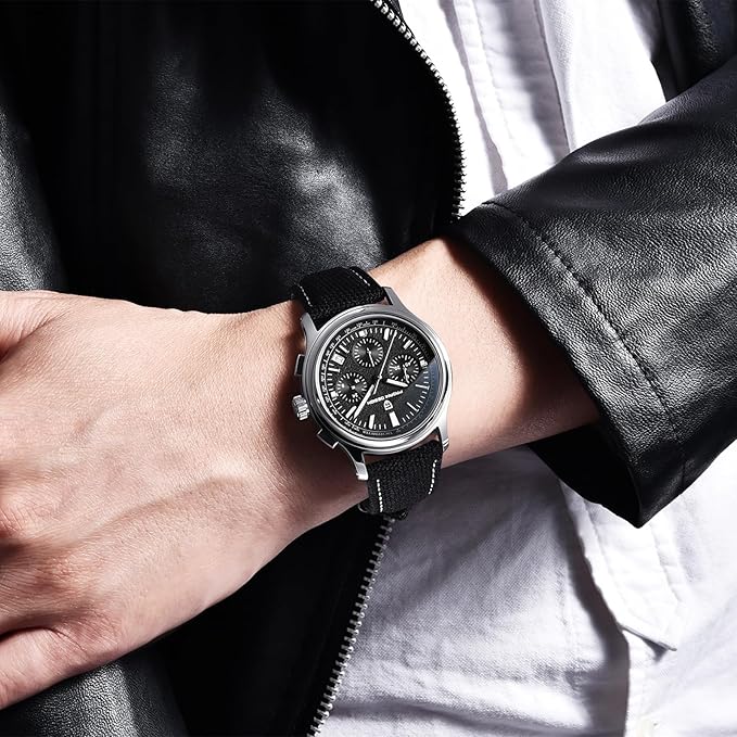 Pagani Design Orologio al quarzo da uomo, cronografo giapponese VK63, vetro zaffiro AR, cinturino in pelle, impermeabile 100M PD-1781, Blu