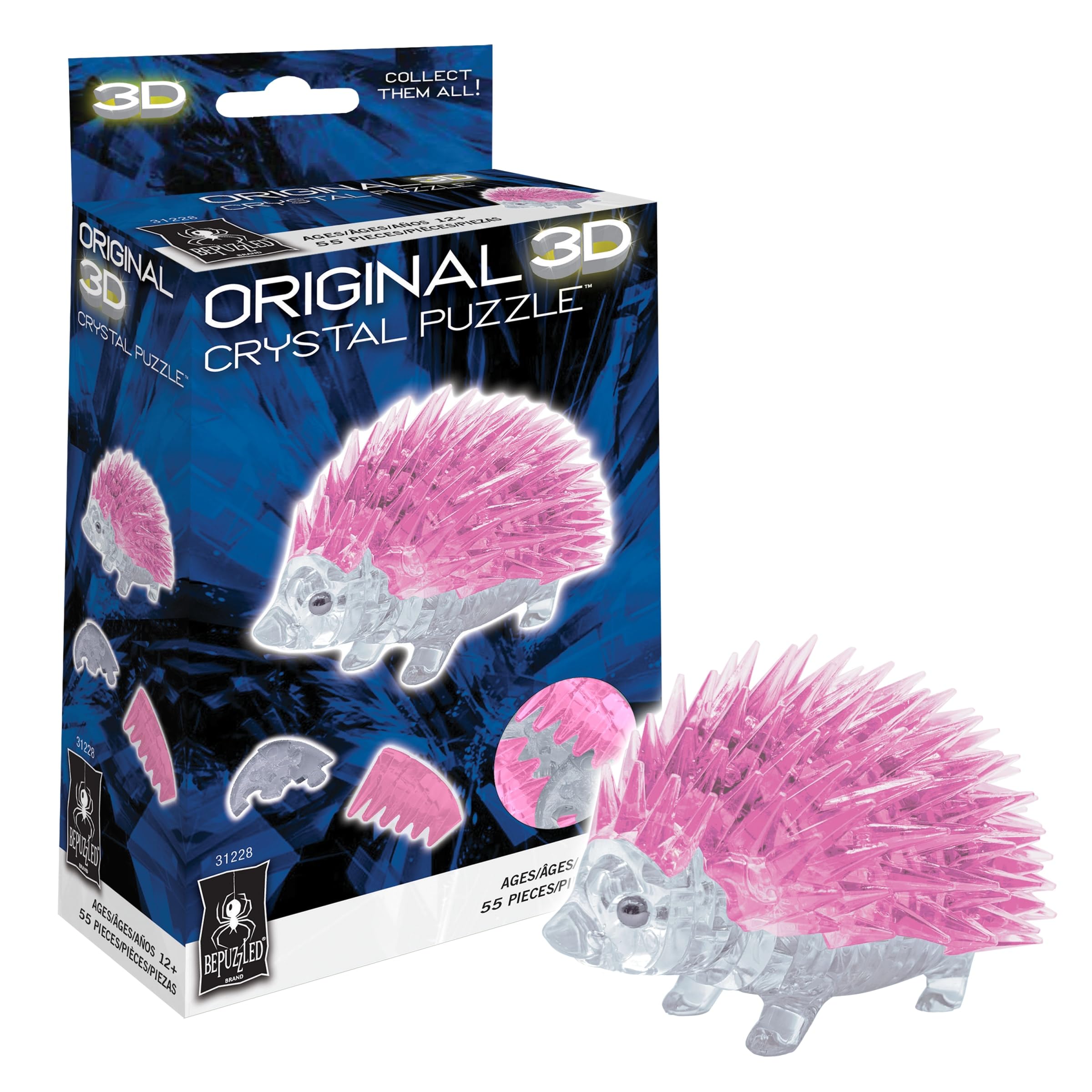 BePuzzled, Hedgehog Original 3D Crystal Puzzle, Perfect for Puzzlers Ages 12 and Up, Challenging to Complete and Beautiful to Display, Collect Them All