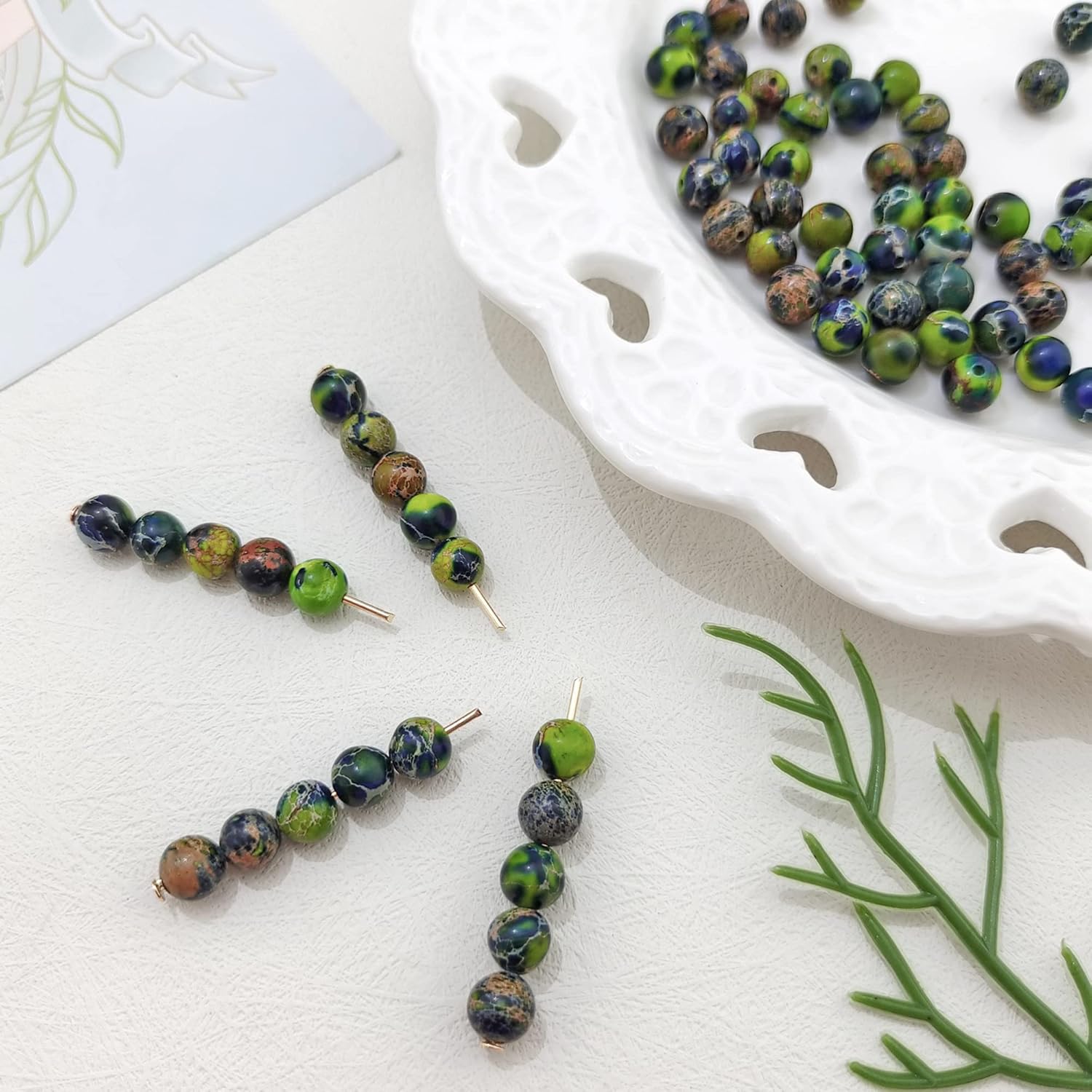 6MM Colorful Round Stone Beads Natural Emperor Jasper Loose Beads for Jewelry Making Stone Round Loose Stone Beads for DIY Bracelets Necklace(ZS-1215-Green*6MM) Green 6MM