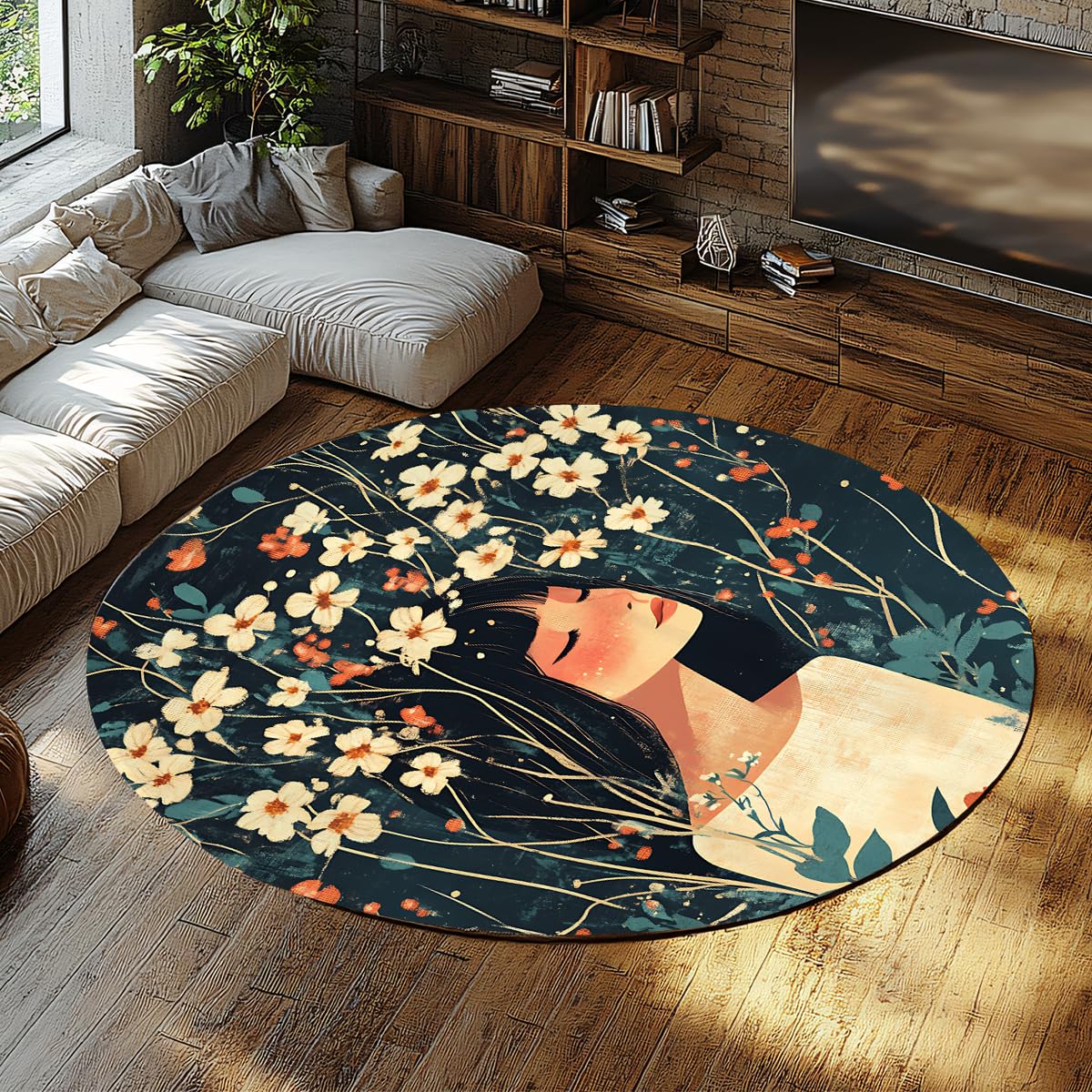 Tapis ronds floraux bohèmes 60cm doux et délavé vintage cute girl tapis fin lavable