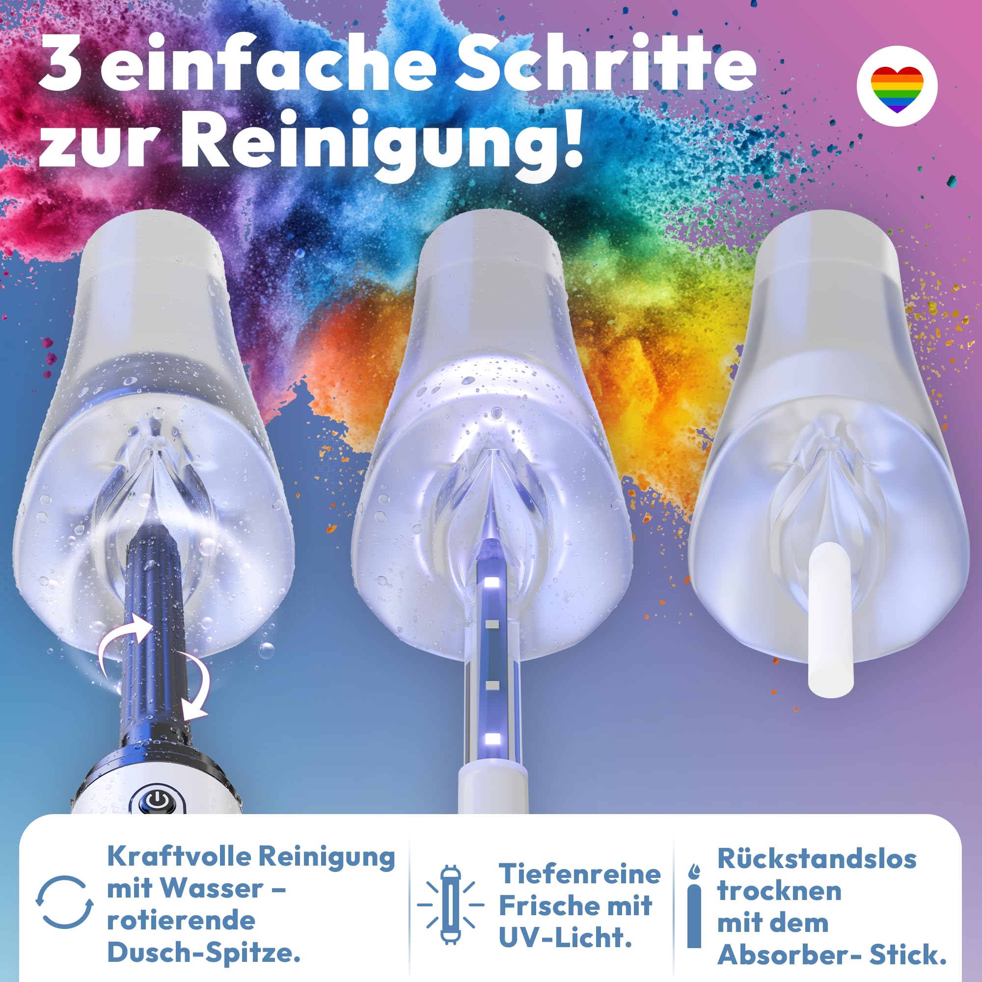 marielove Analdusche & Intimdusche 18cm auch Reinigung für Sexpuppen, Torsos & Masturbatoren – Stark + Akku + UV Sterilisator – Hygienische Anal Po Spülung & Tiefenreinigung – Version 2025