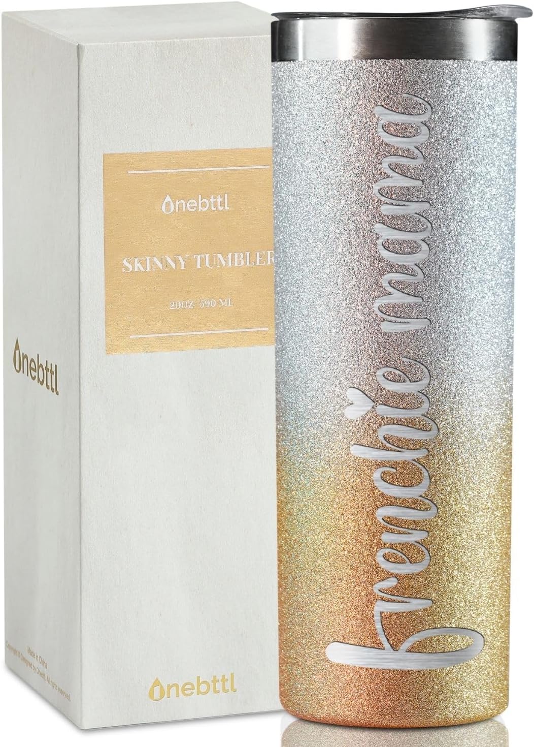 Onebttl French Bulldog Gifts for Women, Frenchie Mom Mama 20oz Stainless Steel Insulated Travel Tumbler - Silver Gold