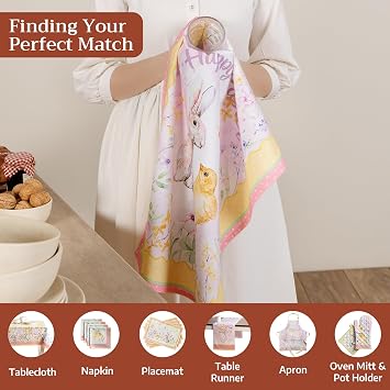 Maison d'Hermine Kitchen Towels Set of 3 100% Cotton 70 x 50 cm Reusable Absorbent with Hanging Loop Ideal for Kitchen and Dining Room Spring Summer - Easter Zest