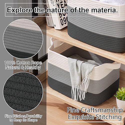 Vista 20 de OIAHOMY Cesta de almacenamiento, cestas tejidas para almacenamiento, cesta de cuerda de algodón para juguetes, cestas de toalla para baño, paquete