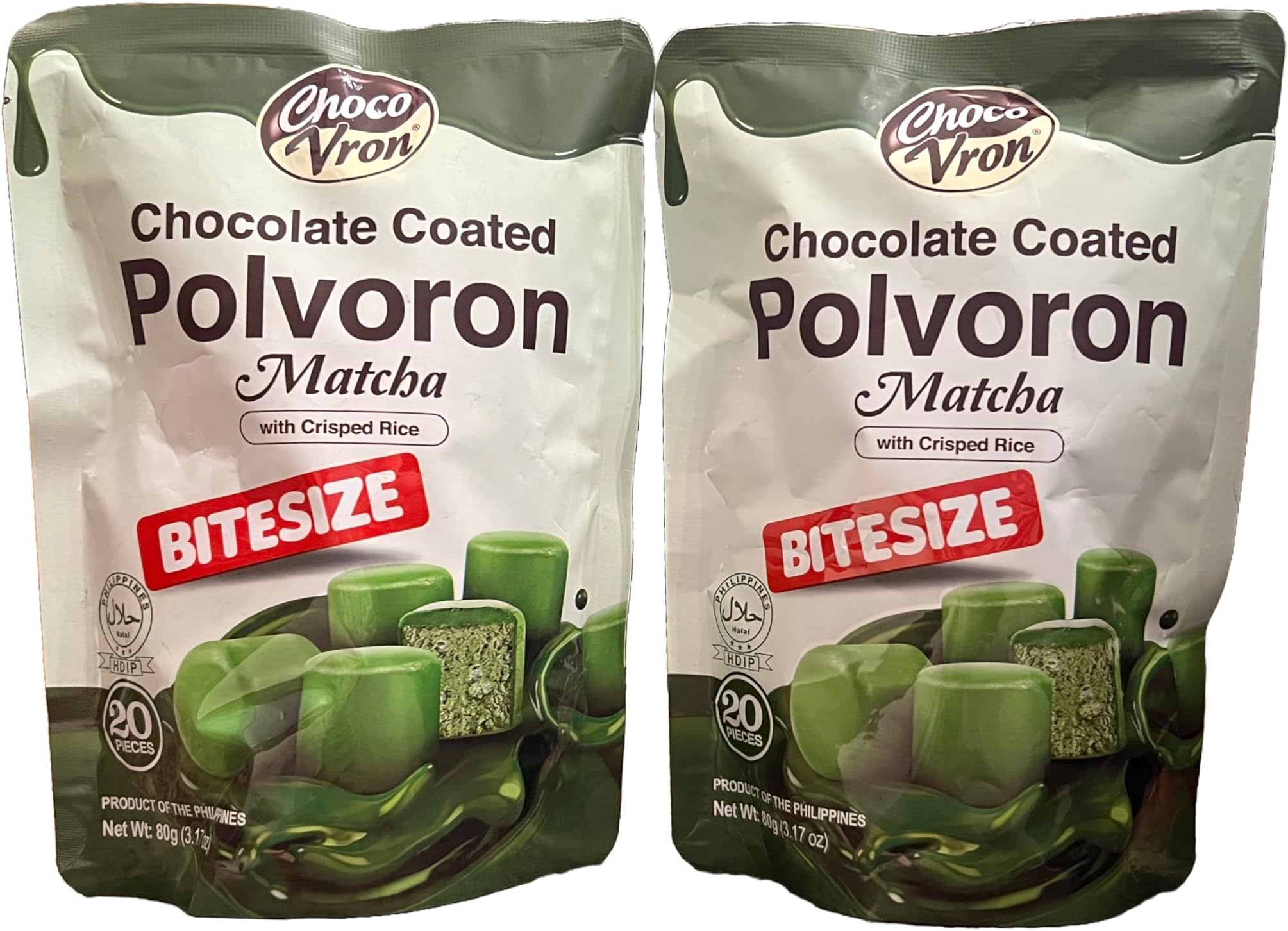 Generic Chocovron Chocolate Coated Polvoron Matcha with Crisp Rice Bite Size 80 g (Pack of 2)