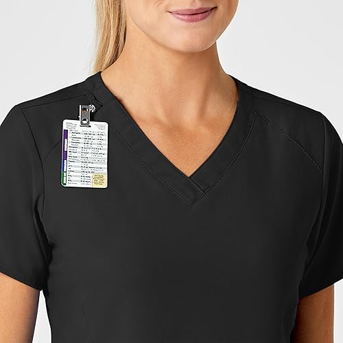Miniatura 6 de WonderWink W123 6155 - Top estilizado con cuello en V para mujer, Negro