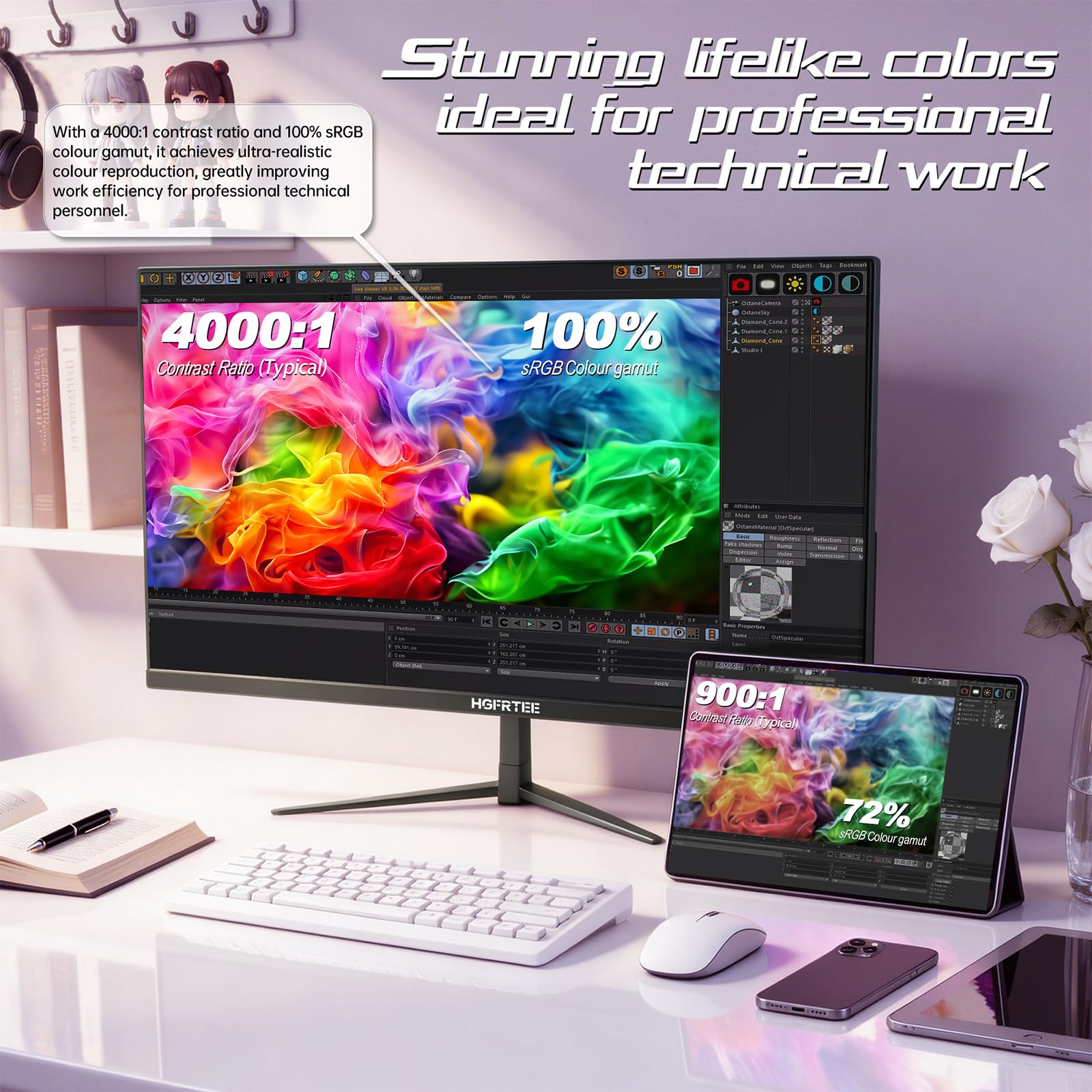 Monitor gaming 32" 4K UHD (3840 x 2160p), 60Hz, pannello IPS 100% sRGB, 1ms GTG, compatibile FreeSync. Immersione totale grazie alla sua alta risoluzione e oltre 1,07 miliardi di colori.