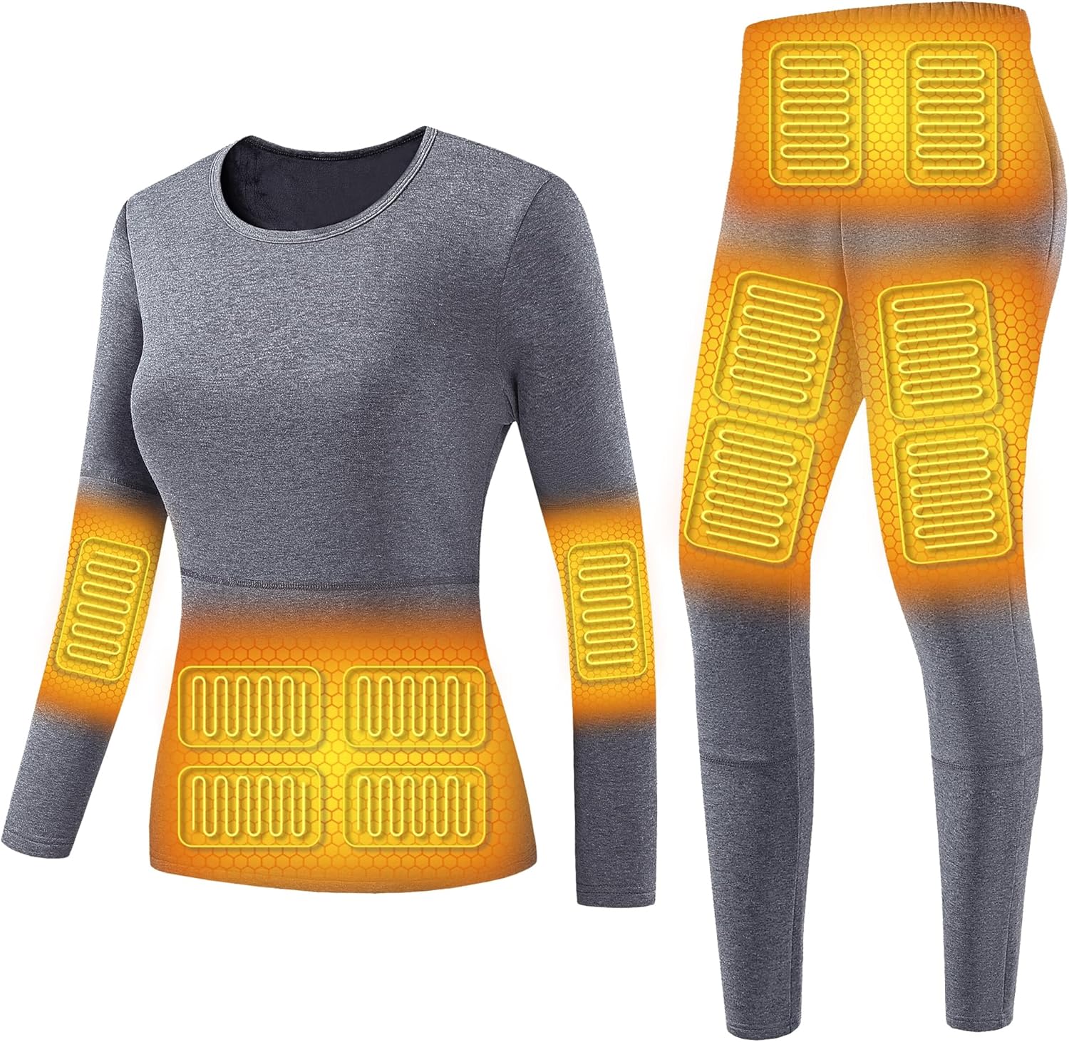 Women's Heating Underwears, Electric Heating Thermal Shirt and Pant Outdoor Warm Long Johns Set for Hunting Skiing