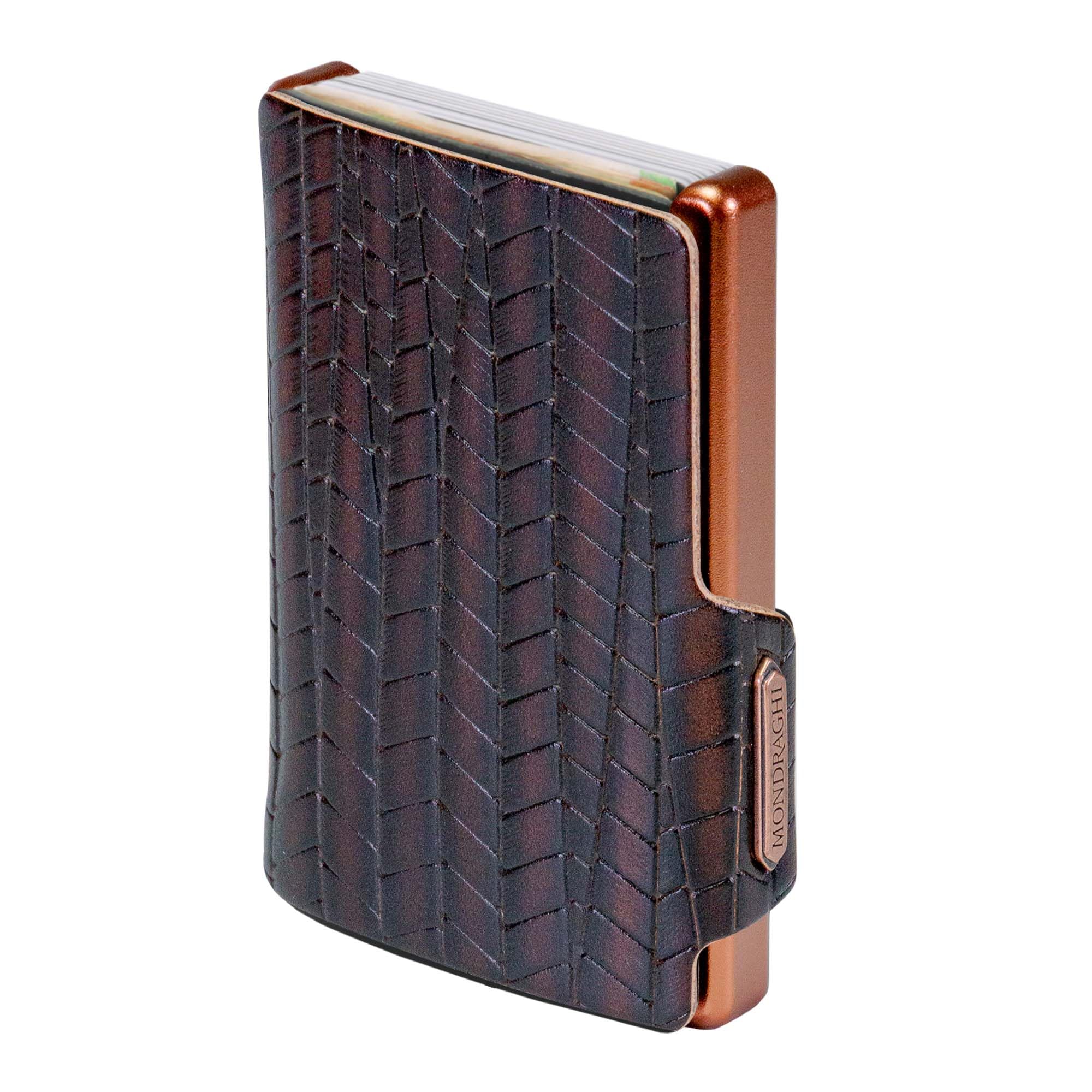 MONDRAGHI® - Mini Portafoglio Ultraleggero, Slim - Porta Carte di Credito Tessere Monete e Tag - Vera Pelle Piccolo e Tascabile - EVOLUTION (Brown)