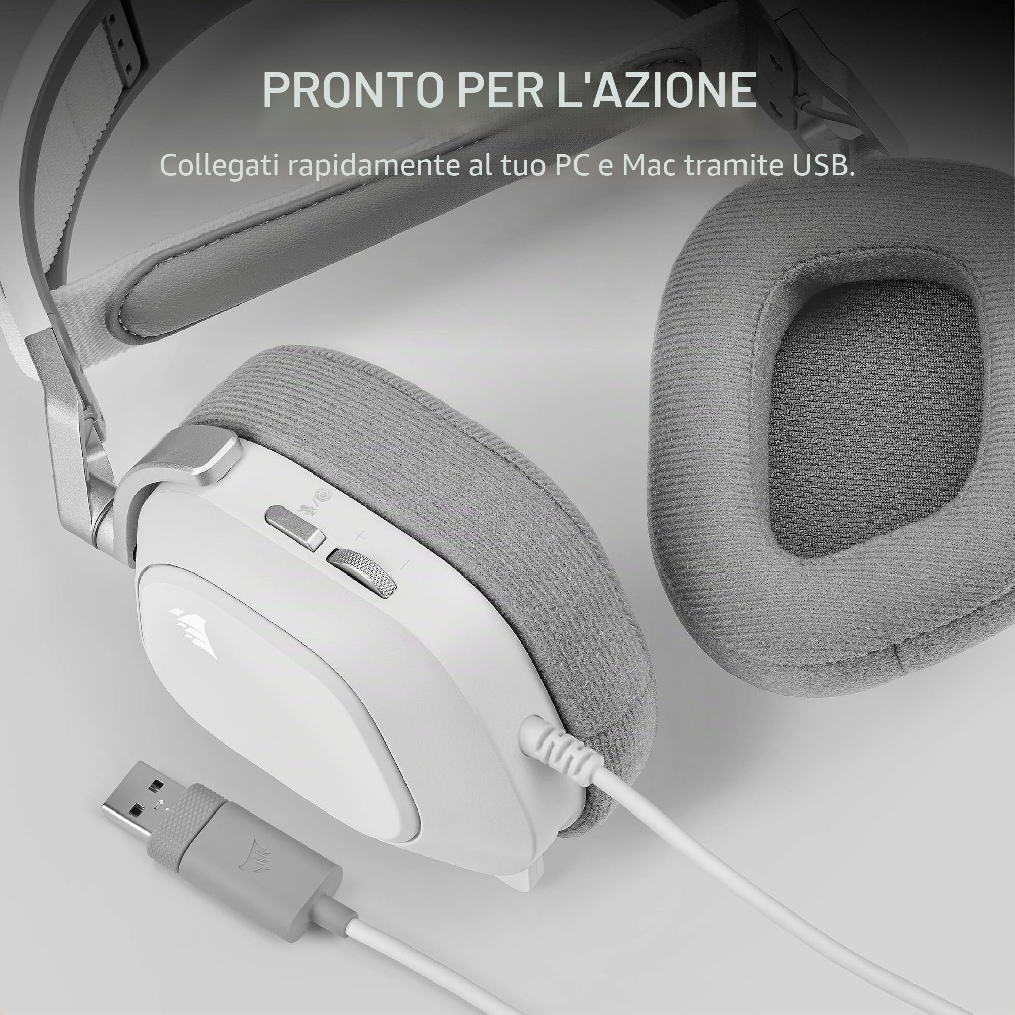 Corsair HS80 RGB USB Premium Gaming Headset con Dolby Audio 7.1 Surround Sound (microfono omnidirezionale di grado broadcast, cuscinetti auricolari in memory foam, suono ad alta fedeltà, struttura