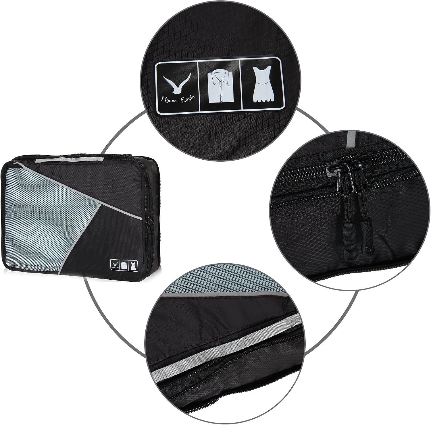 Hynes Eagle Travel Compression Packing Cubes Expandable Packing Organizer 3 Pieces Set Black