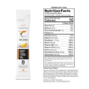 CELSIUS On The Go Orange, Sugar Free Energy Drink Mix (14 Sticks per Pack)