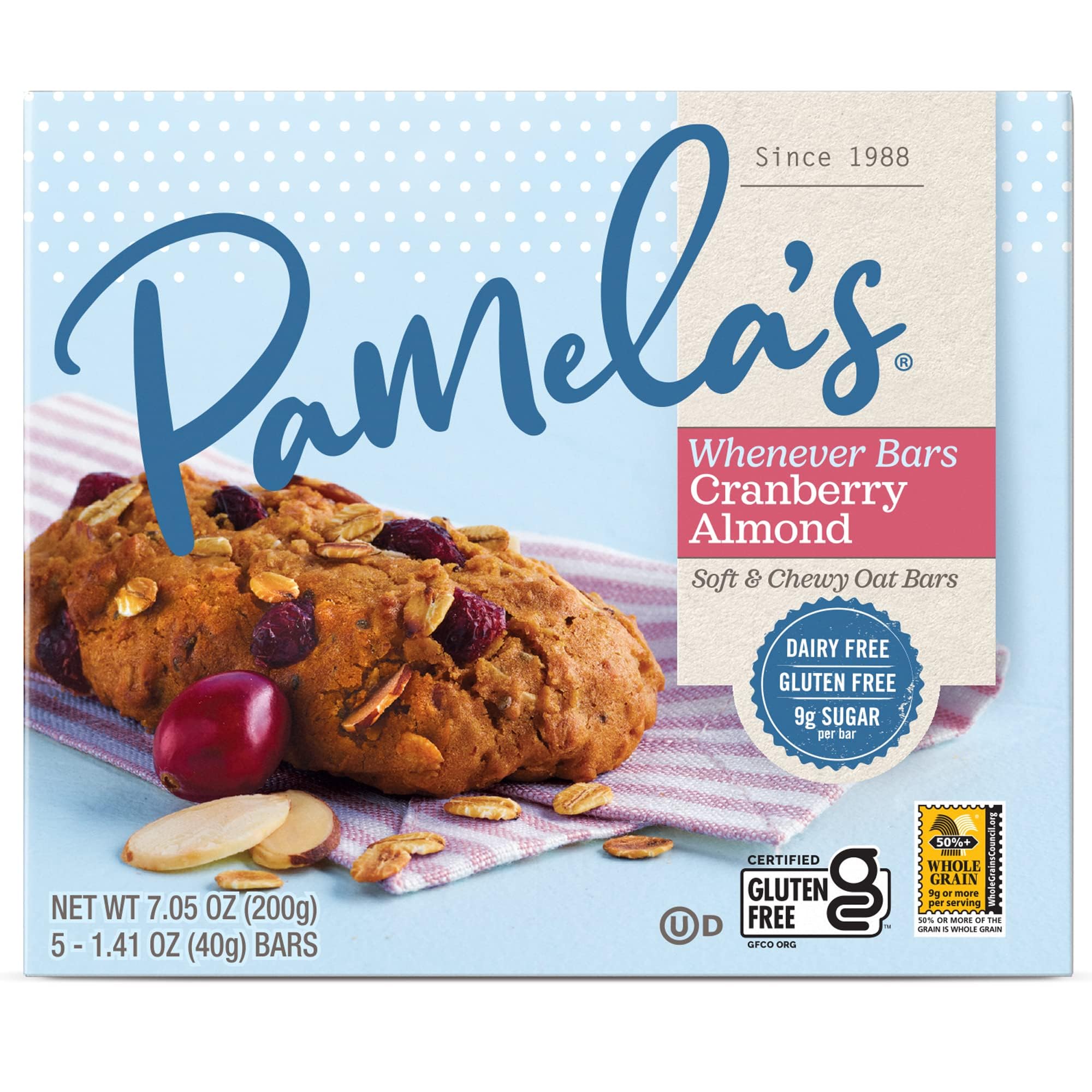 Pamela's Products Whenever Bars, Cranberry Almond, 5 Bars, 1.41 oz (40 g) Each