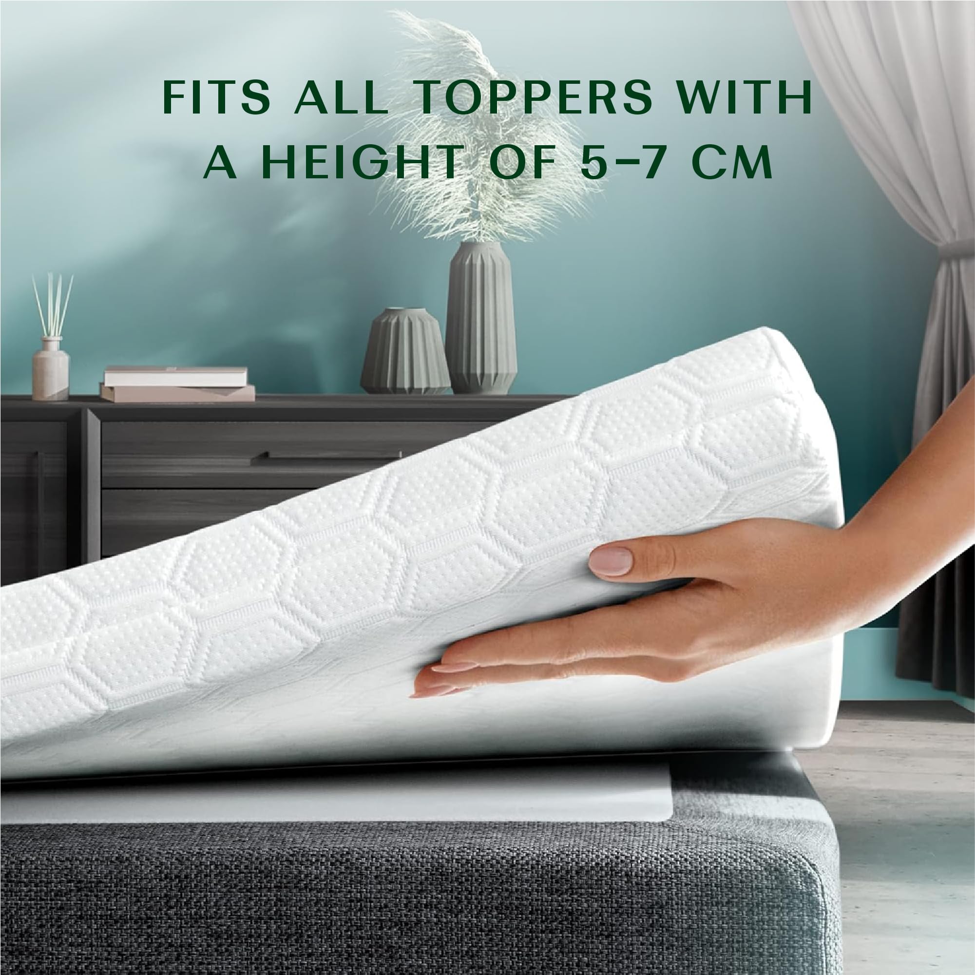 Wendre Funda para Topper 160x200 cm – para Topper de 5–7 cm de Altura – Cremallera en Tres Lados – Lavable a 40 °C – Certificación Oeko-Tex – Funda Protectora para Sobrecolchón