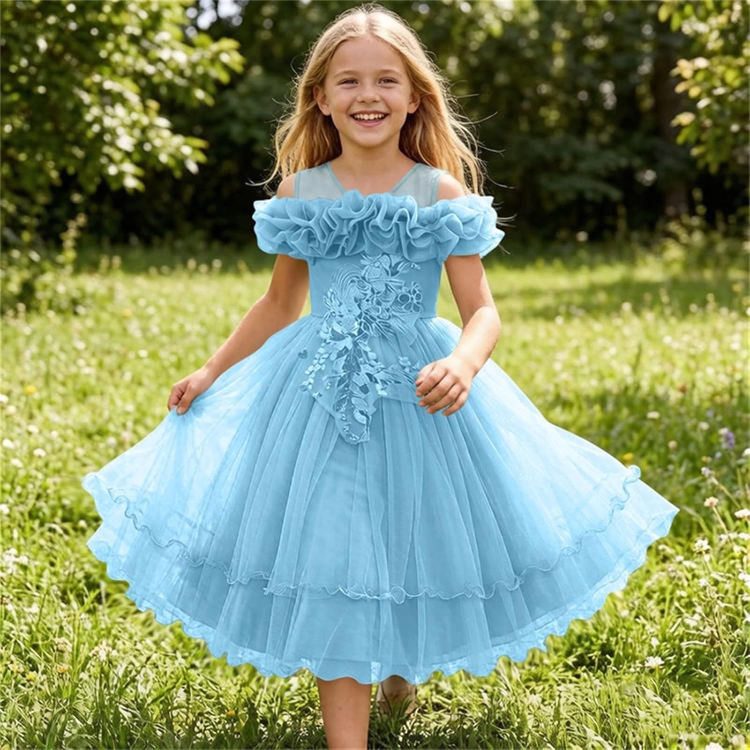 Off Shoulder Junior Bridesmaid Dress for Wedding, Flower Girl Tulle Dress Formal Evening Party Prom Dresses