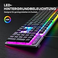 OMOTON Gaming Billentyűzet USB Rainbow LED Világítás, PC Laptop Gamer Billentyűzet, 26 Gombos Ütközésmentes QWERTZ 4