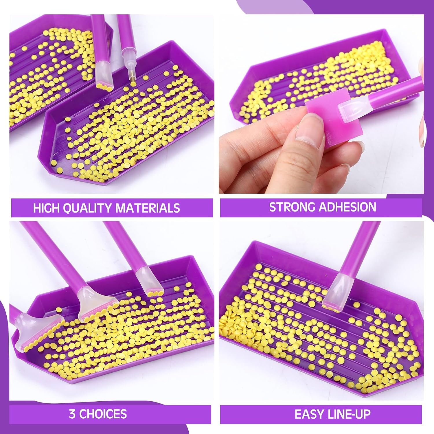 Affrolling 180 Pcs 5d Diamond Art Painting Tools and Accessories Kits Include Drill Pens with 3 Drill Sizes, Plastic Diamond Trays, Glue Clay, Rhinestone Art Painting DIY Accessories(Purple)