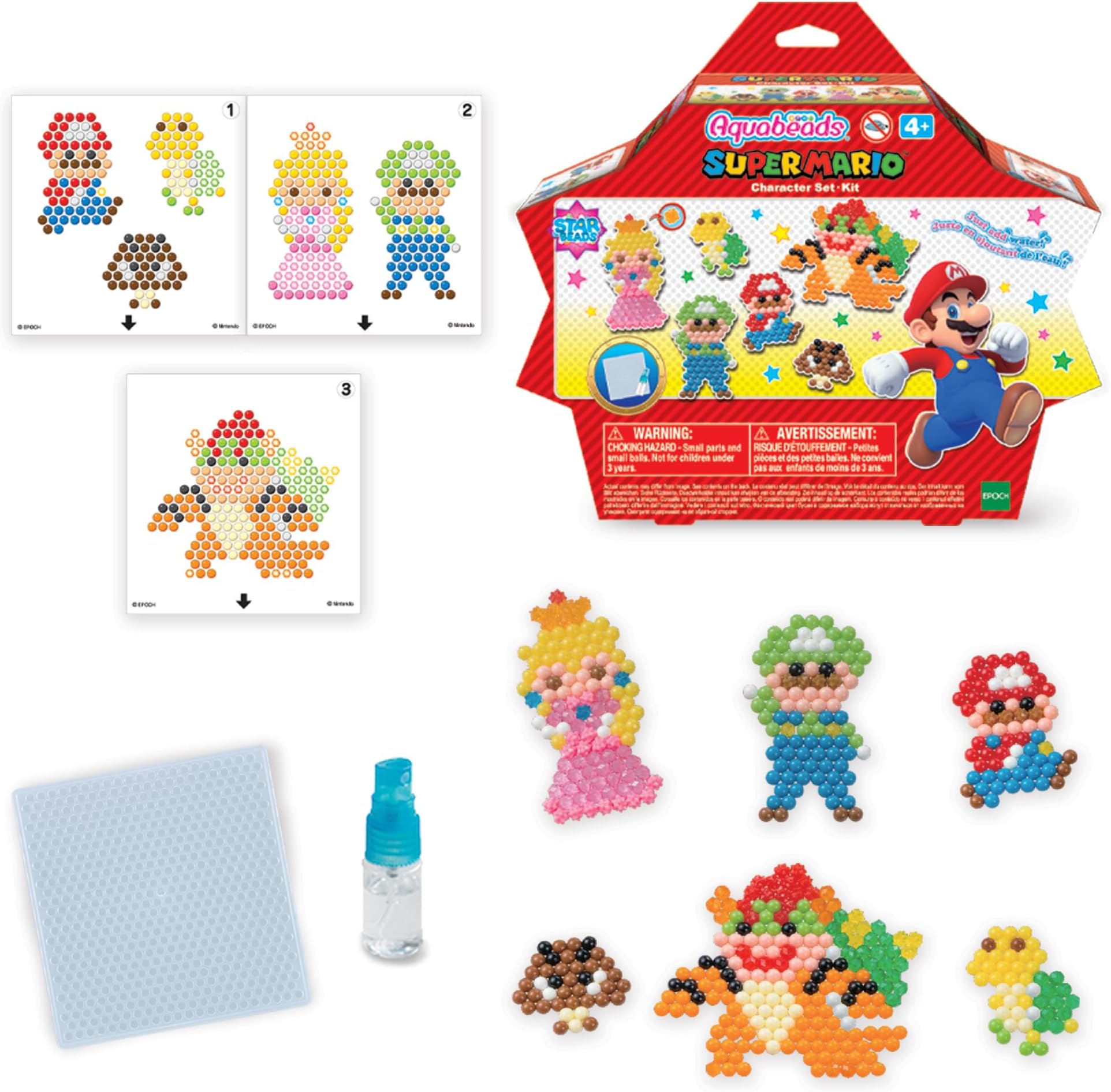 Aquabeads Super Mario Character Set, Complete Arts & Crafts Kit for Children - Over 700 Beads to Create Mario, Luigi, Princess Peach and More