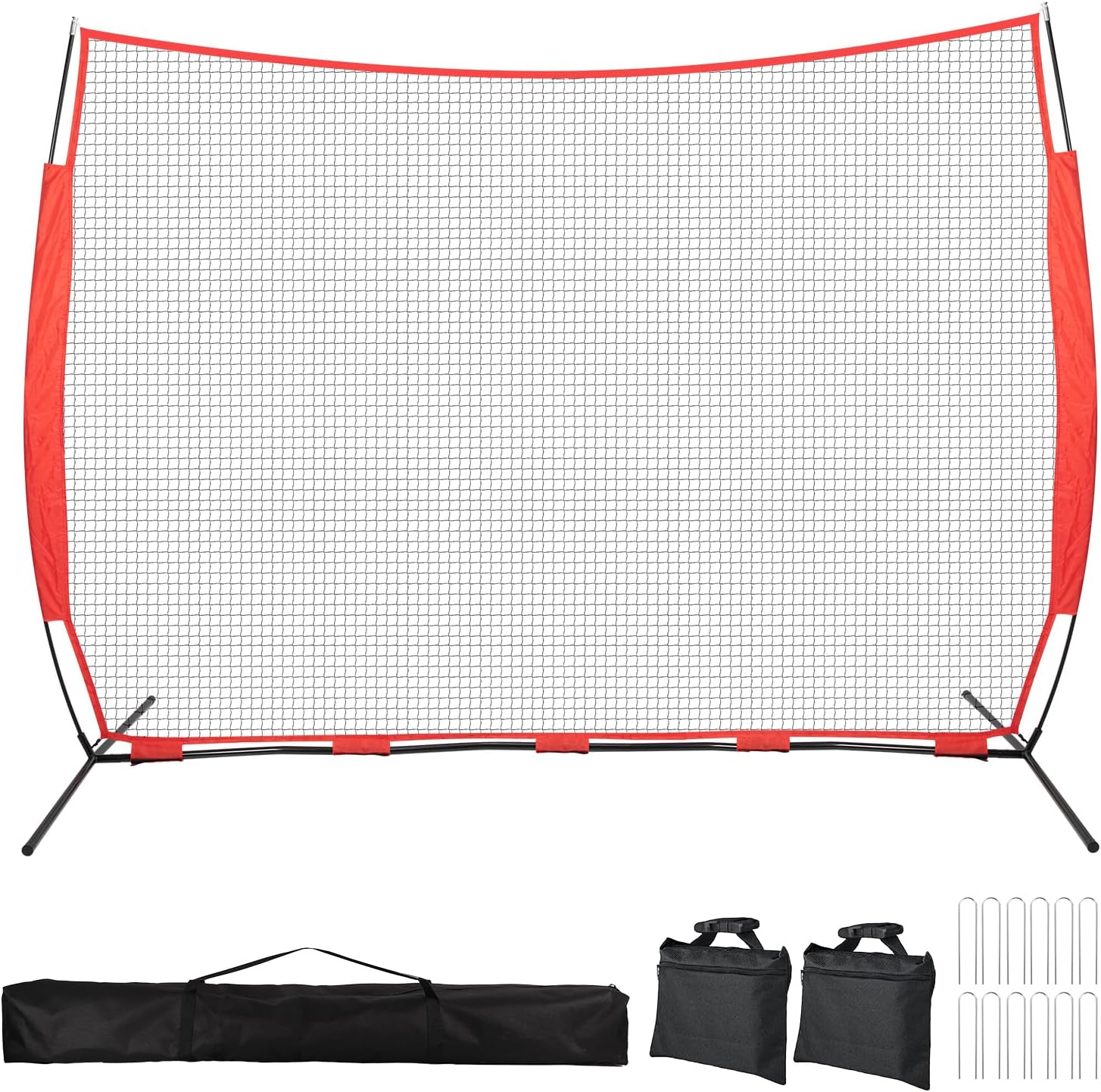 7x7ft /10x16ft /10x20ft Portable Backstop Net with Carry Bag and 12 Ground Nails. Stable Sports Barrier Net for Golf, Lacrosse, Soccer, Baseball. Ball Stop for Backyard Garden Training?Only Block? 10×16 Feet Red