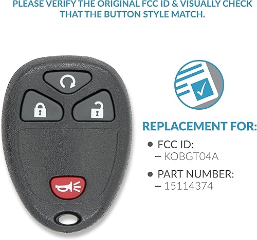Vista 4 de Keyless2Go llave para auto a control remoto para vehículos con número de parte 15114374 KOBGT04A (2 unidades)