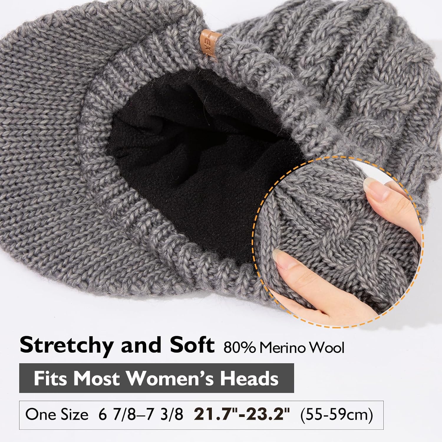 ChicPony™ Merino Wool Visor Ponytail Beanie with Brim Fleece Lined 3 Bun Openings Hole Warm Windproof Knit Cap Winter Hat - Image 7