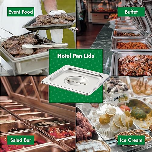 Miniatura 27 de HECMAC Paquete de 6 tapas de sartén de hotel de tamaño completo, acero inoxidable, tapa de sartén de alimentos con asa, calibre 23