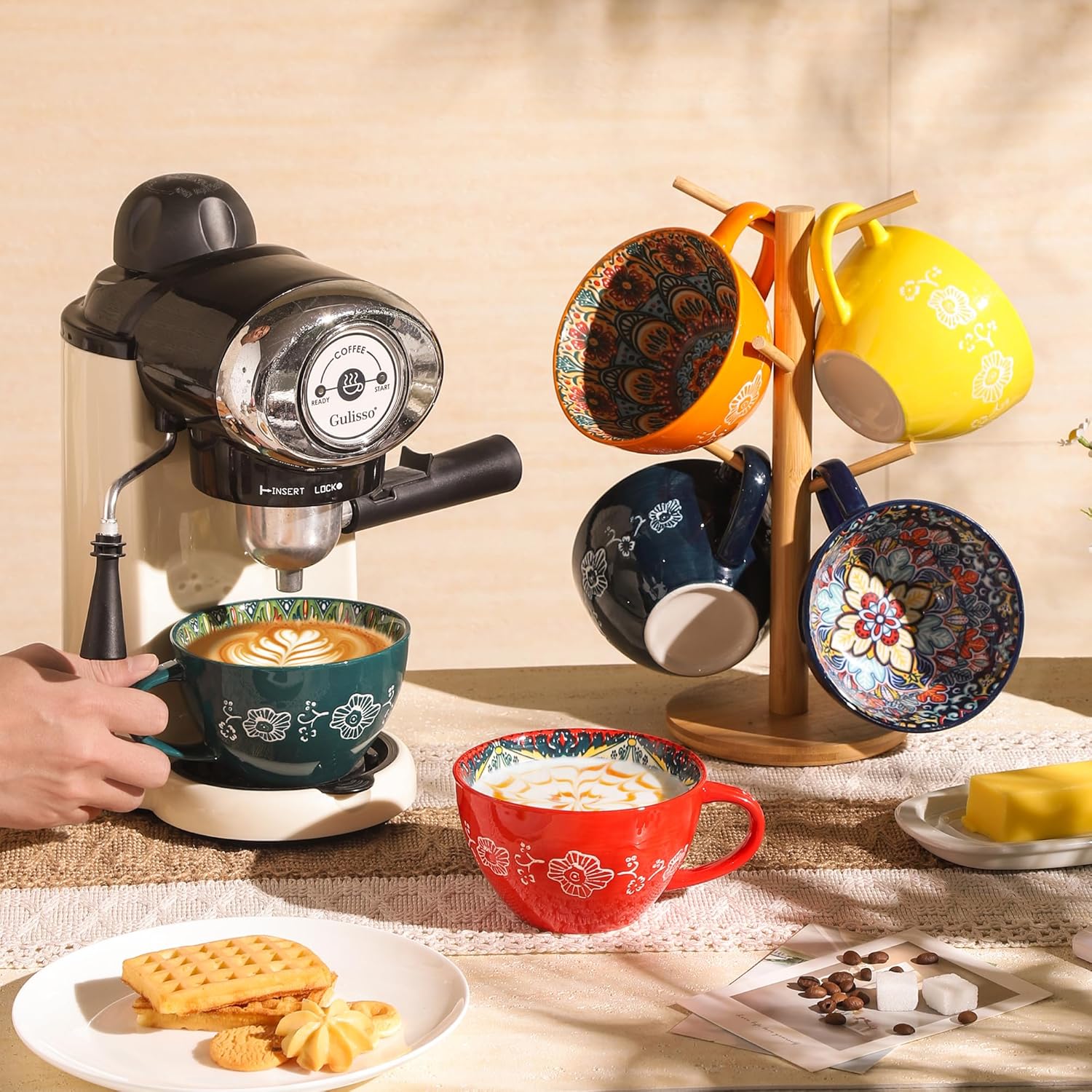 Coffee Mug Set of 6, 15 oz Boho Coffee Mug Ceramic with Handle, Porcelain Tea Cups Set, 6 Pcs Coffee Cups for Cappuccino, Latte, Espresso, Microwave & Dishwasher Safe, Valentines Day Gifts - Image 7