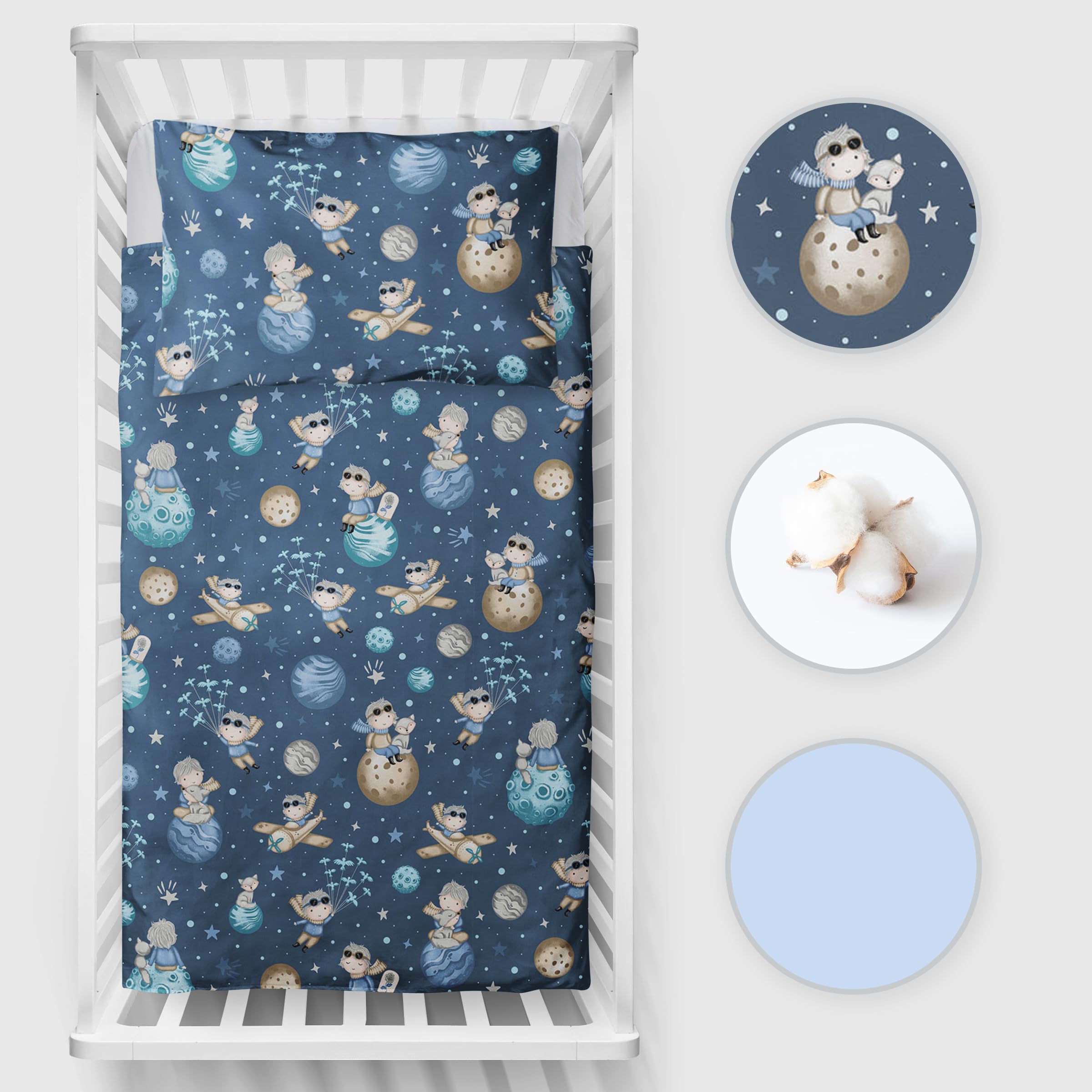 Almohada de edredón de 5 piezas con fundas y sábana de jersey para cuna de 120 x 60 cm (principito)
