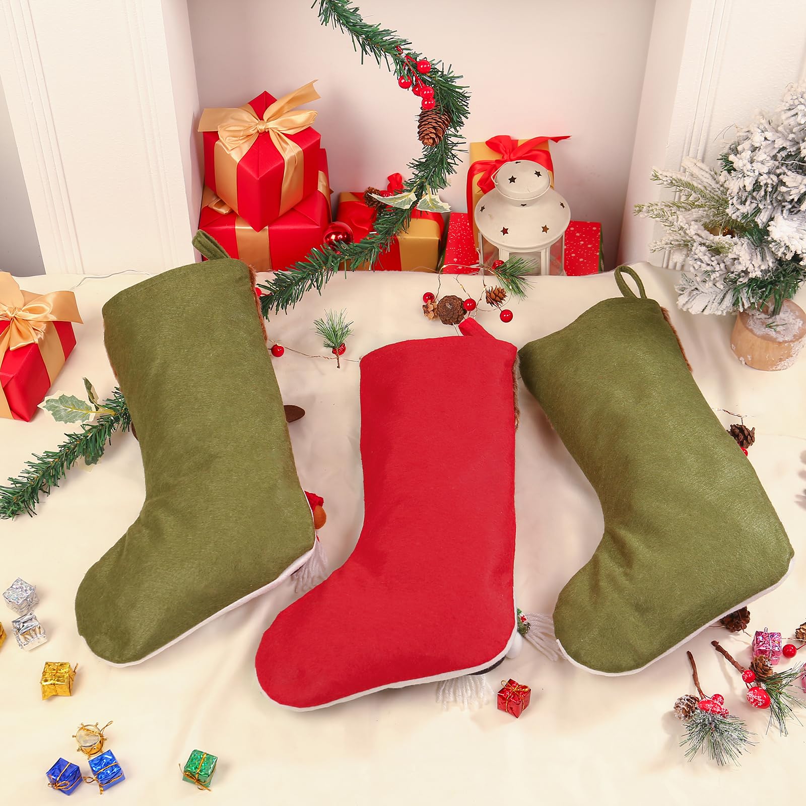 Gemszoo Personalisierte Weihnachtsstrümpfe, personalisierbar, mit Namen, Weihnachtsdekoration, großer Weihnachtsstrumpf, Geschenk, Strumpftasche (Stil 1 (3er-Pack)