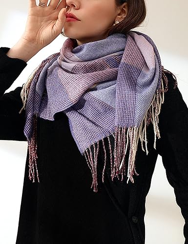 Miniatura 4 de Bufandas de invierno para mujer, bufanda a cuadros con borla, elegante bufanda de cachemira para mujer