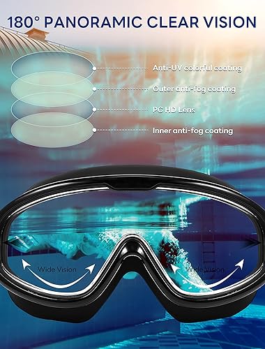 Miniatura 5 de FEISEDY Gafas de natación sin fugas, antivaho para piscina, para adultos, hombres, mujeres, jóvenes, visión clara de 180, UV400 B2389