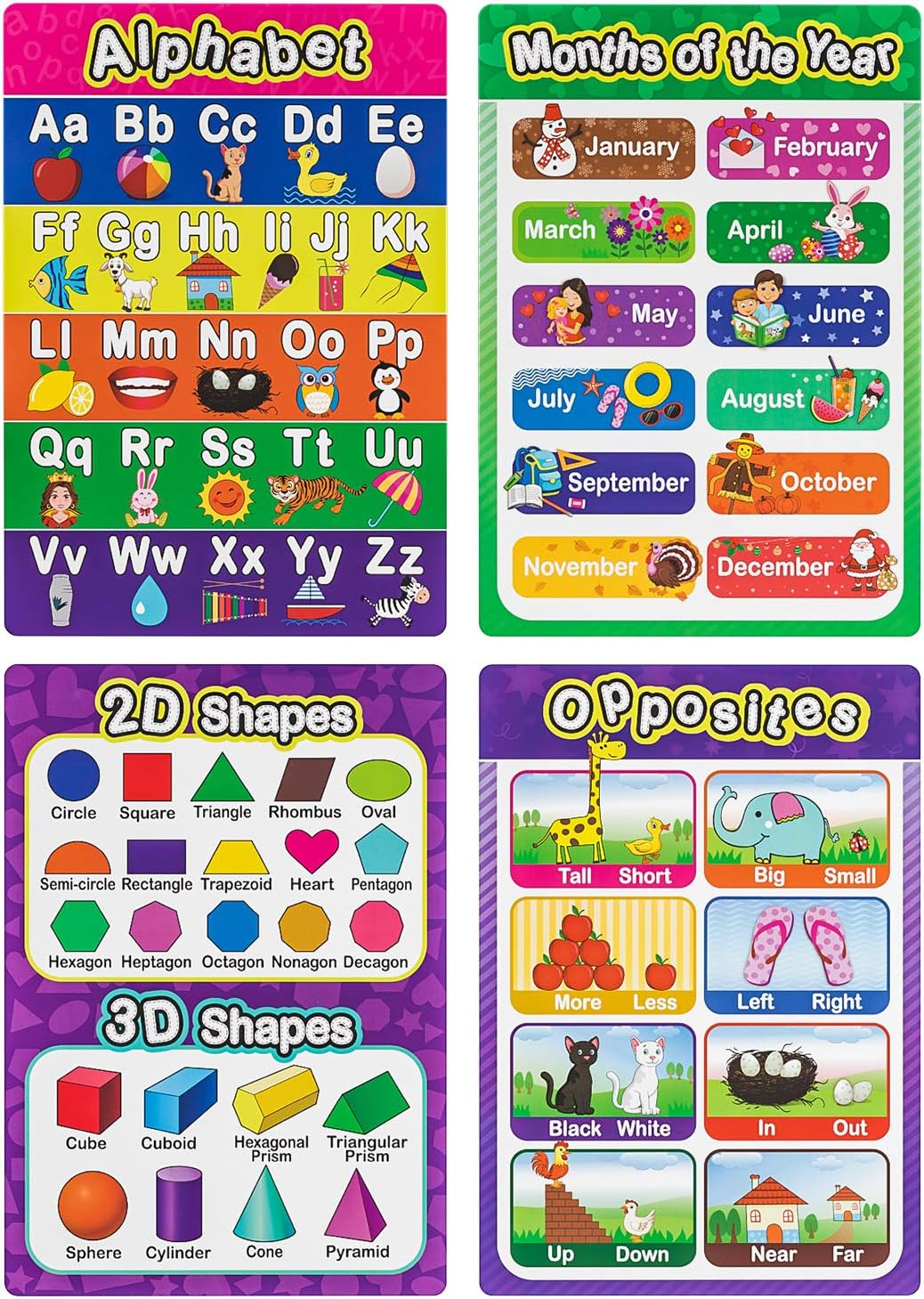 Nicpro 12 Pack Preschool Educational Wall Posters for Kid and Toddler, Classroom Decoration Learning Materials Curriculum ABC Chart- Teach Numbers Alphabet Colors Shape Days and More for Nursery Homeschool Kindergarten 16 x 11 Inch