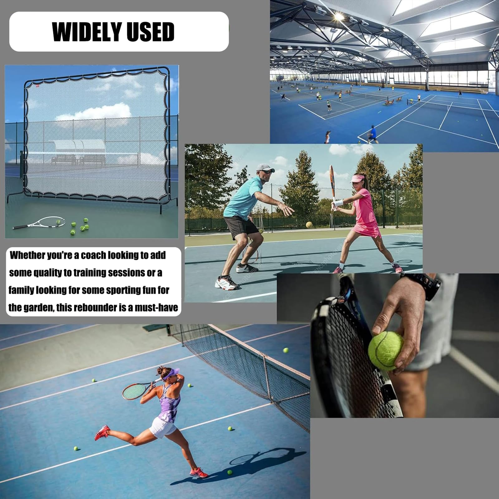 Rete da rimbalzo da tennis, 2,7 x 2,1 m, telaio in acciaio portatile per allenamento da solo, facile da montare per campi da tennis all'aperto e allenamento in cortile