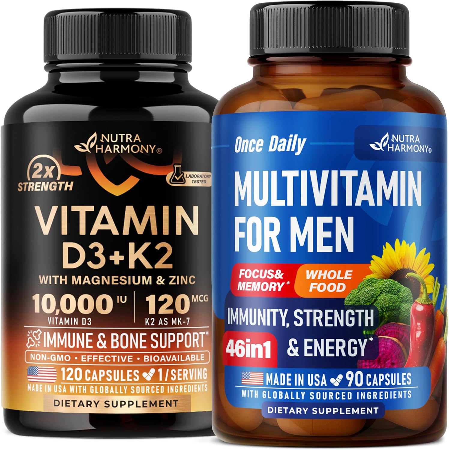 NUTRAHARMONY Vitamin D3 K2 & Multivitamins for Men Capsules
