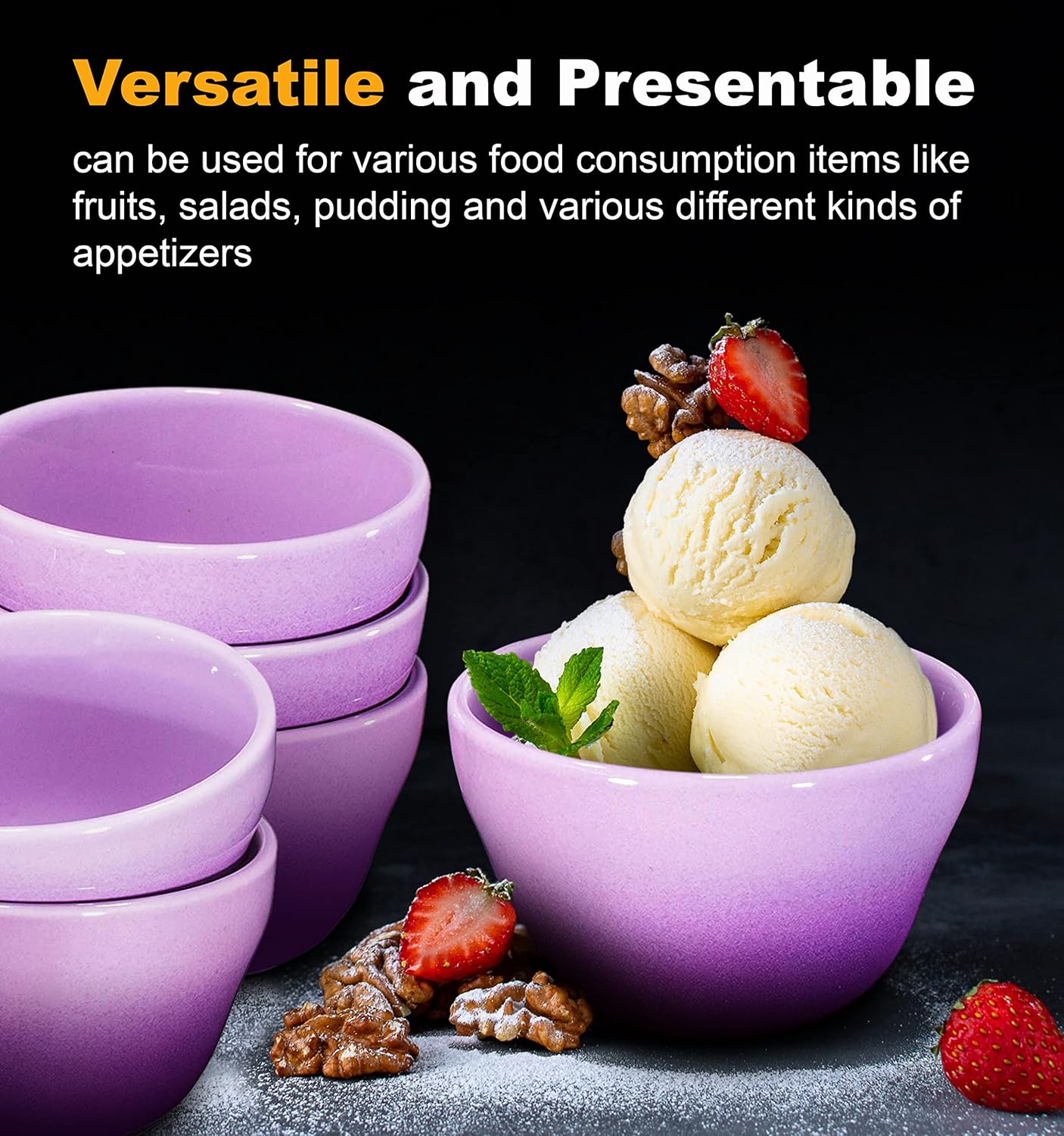 Ceramic 8 Oz Dessert Bowls - Set of 6 (Gradient Purple) : Home & Kitchen