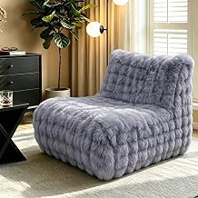 Memory Foam Faux Fur Bean Bag Chair, Light Grey | Supportive memory foam filling, plush faux fur cover, floor lounge sofa for bedroom, living room & office daily relaxation
