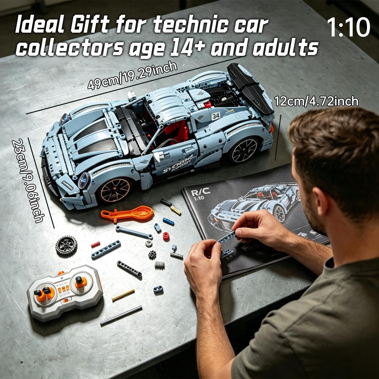 1:10 RC Drift Supercar - Kit di costruzione per auto sportive, 1385 pezzi