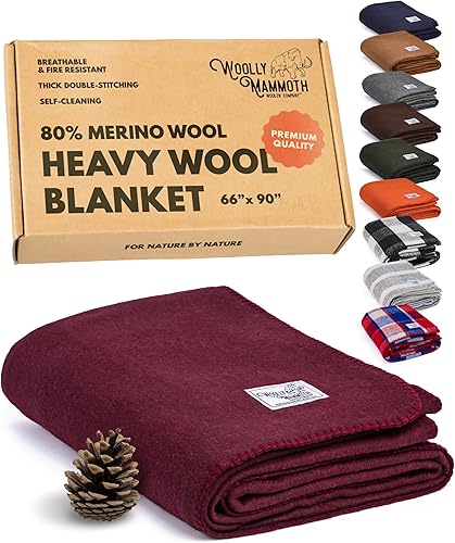 Woolly Mammoth Woolen Co. - Manta de lana merino extra grande para campamento, equipo perfecto para exteriores, rollo de cama para Bushcraft,