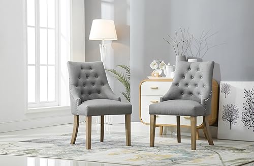 Miniatura 18 de Juego de sillas Roundhill Furniture, 2 sillas de madera maciza, sillón orejero con cabezas de clavos Carbón vegetal,Blanco, "Bronceado,Gris