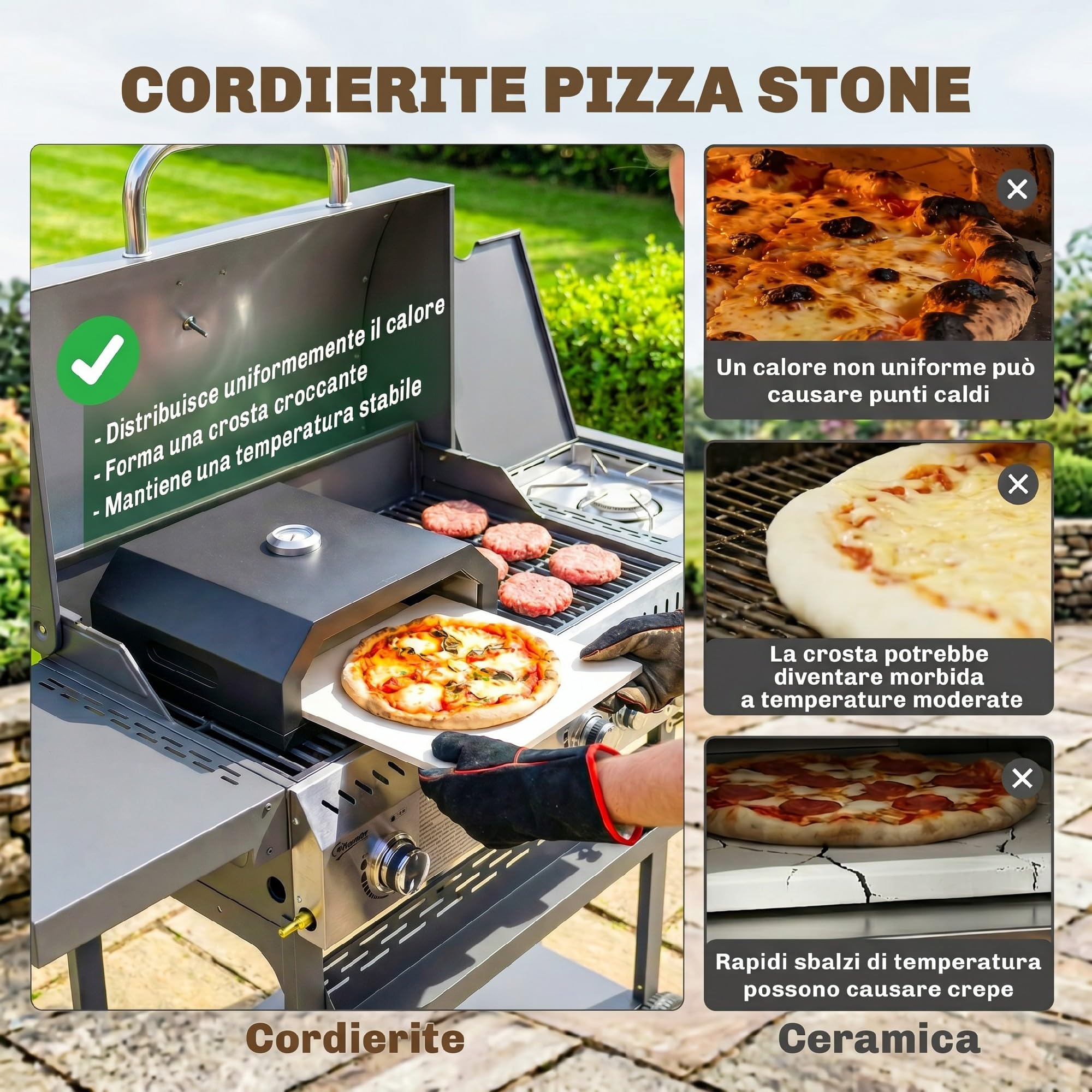 Outsunny Forno per Pizza a Legna Portatile da 12 Pollici con Pietra in Cordierite e Termometro, Forno a Legna per Griglia Ventilazione Regolabile, Maniglia Isolata, per Esterni