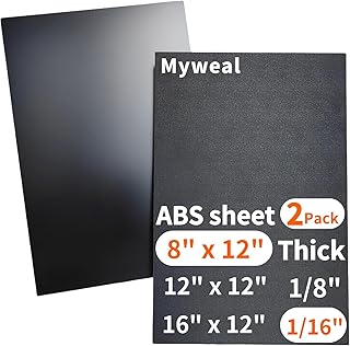Black ABS Plastic Sheet,Moldable Plastic Panels,Thermoplastic Hard Board,High Flexible Tensile & Impact Strength,Textured & Smooth,for DIY Materials Handcrafts,Car,Home Decor(2,8x12x1/16 Inch Thick)