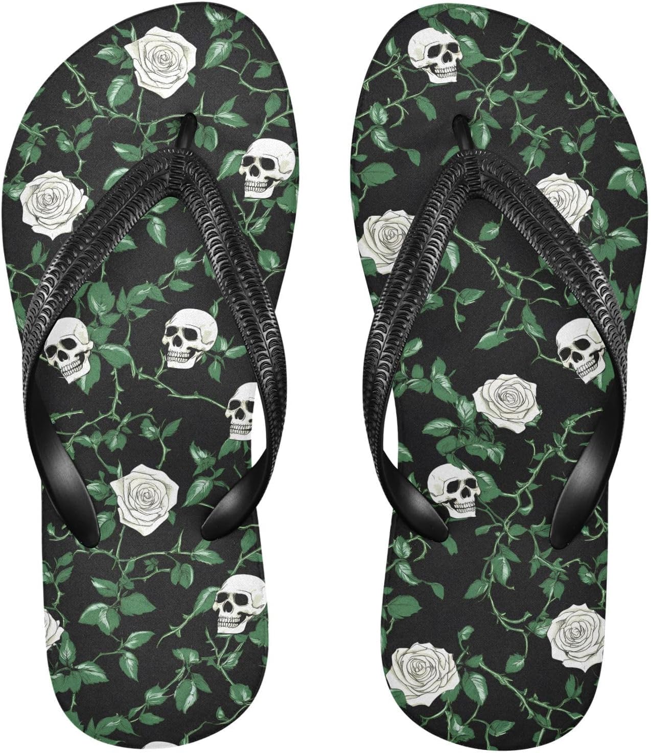 MNSRUU Flip Flops for Women Men Skull Flip Flops Goth Sandals Shower Slippers for Beach XS-XXL