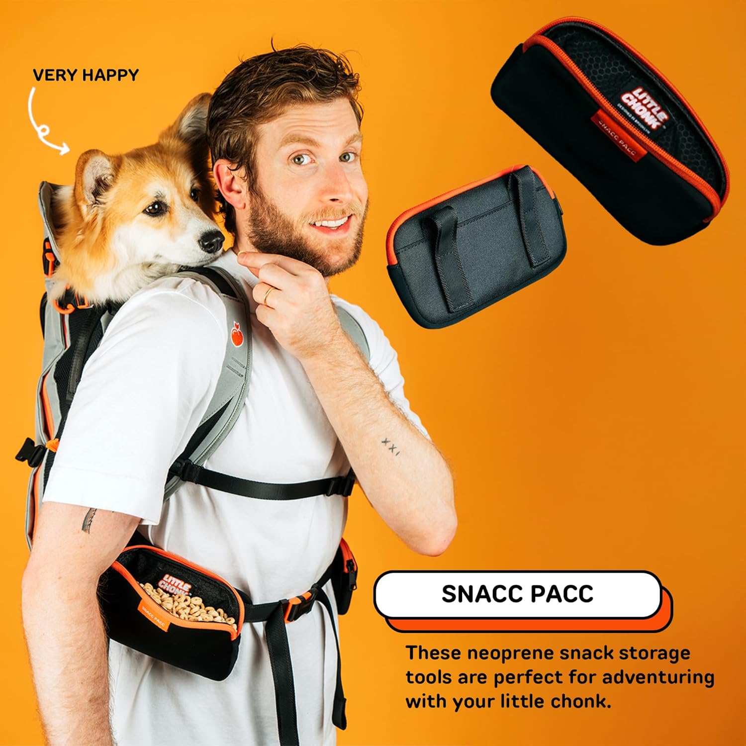 The Snacc Pacc Pouches by Little Chonk | Compatible with the Maxine One Medium Backpack Only | Two Neoprene Storage Compartments with Hip Belt Attachment